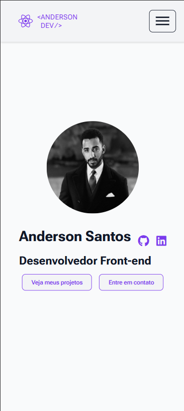 Versão mobile do site do portfólio.